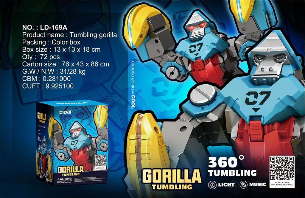 Tumlande Gorilla – Leksak med 360° Rörelser och Ljus