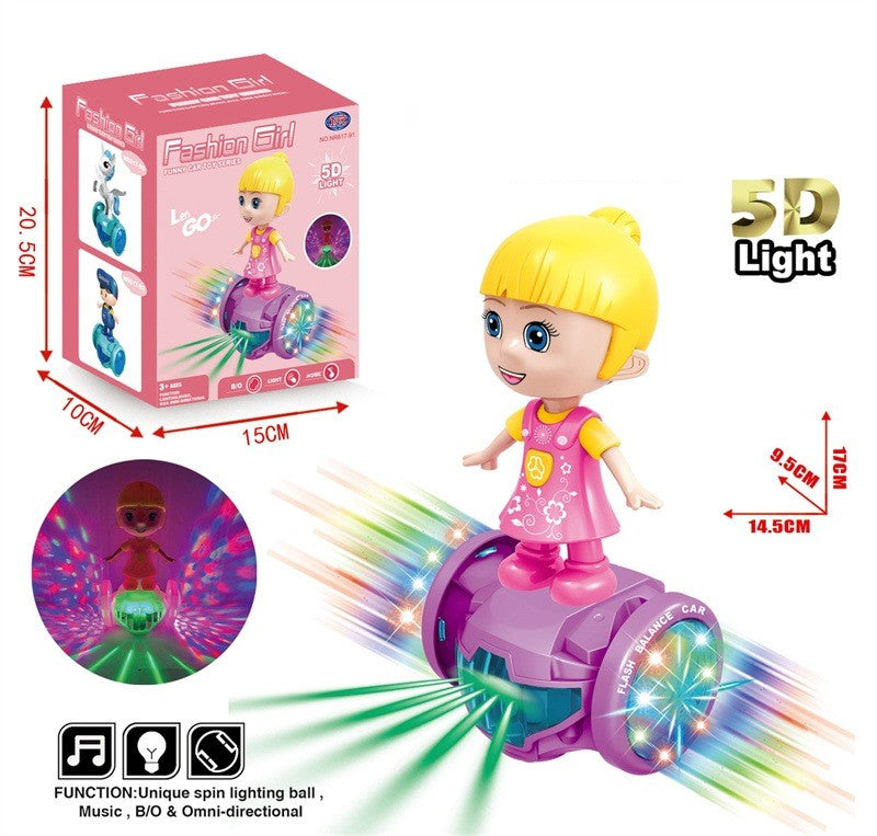 Flicka på Snurrande Scooter – Färgglatt Ljus och Rolig Musik!